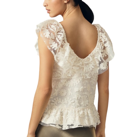 NWOT Anthropologie Textured Ivory Mesh Lace Off The Shoulder Top Blouse - XL - Picture 2 of 16